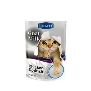 پوچ گربه فنبی طعم مرغ و ماهی کاد در شیر بز وزن 85 گرم